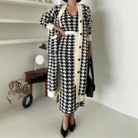 women with belt soft warm vintage jersey mujer korea loose casual houndstooth knitted vest dress long sweater cardigan