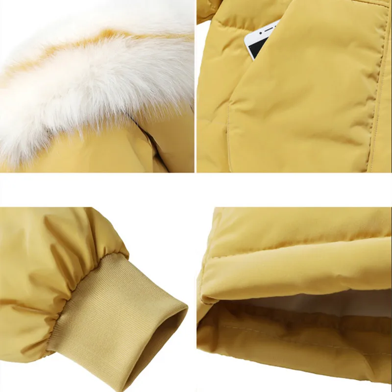 Medium Long Down Parkas Womens Winter Jackets Casual Fur Collar Hooded Jacket Warm Thick Coat Plus Size Big Pocket Women's Coat