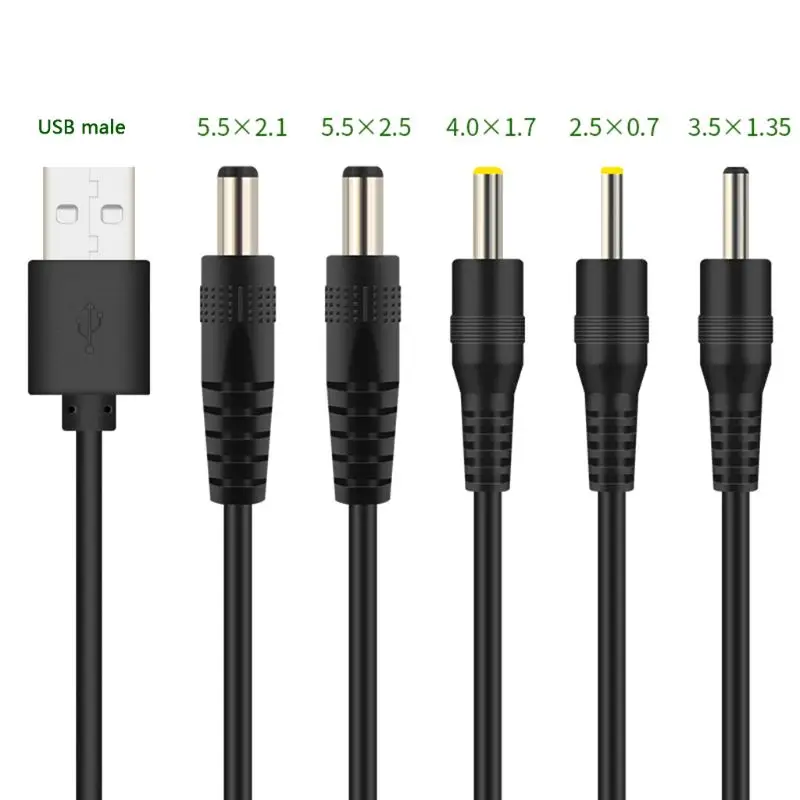 Кабель USB/DC для зарядки разъемы DC: 5 5 x 2 1 3 5 x 1 35 4 0 x 1 7 2 5 x 0 7 мм |
