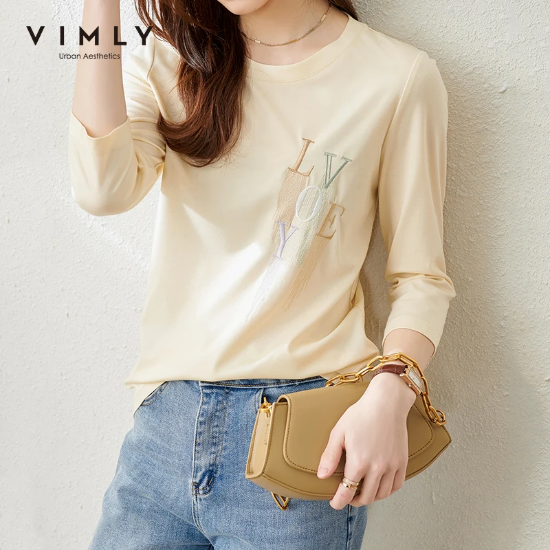 Футболка VIMLY Женская с длинным рукавом модный Свободный пуловер круглым вырезом