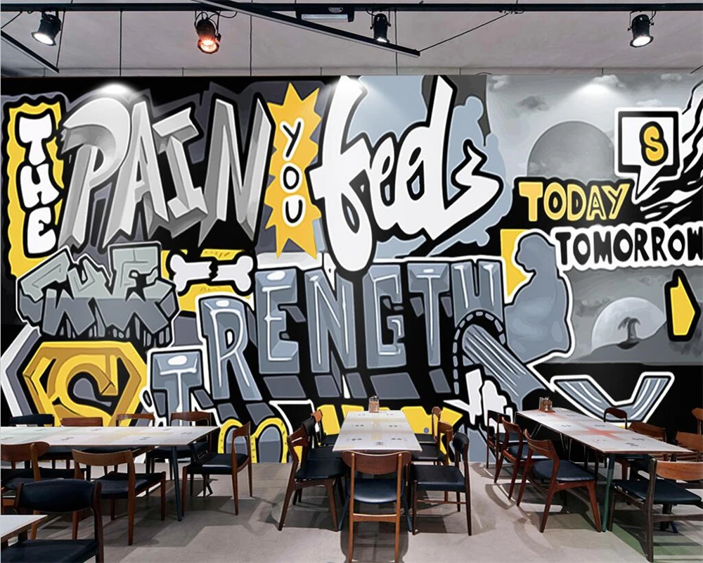 

Custom papel de parede 3d mural retro hand-painted graffiti industrial style gym club tooling background wall cafe wallpapers