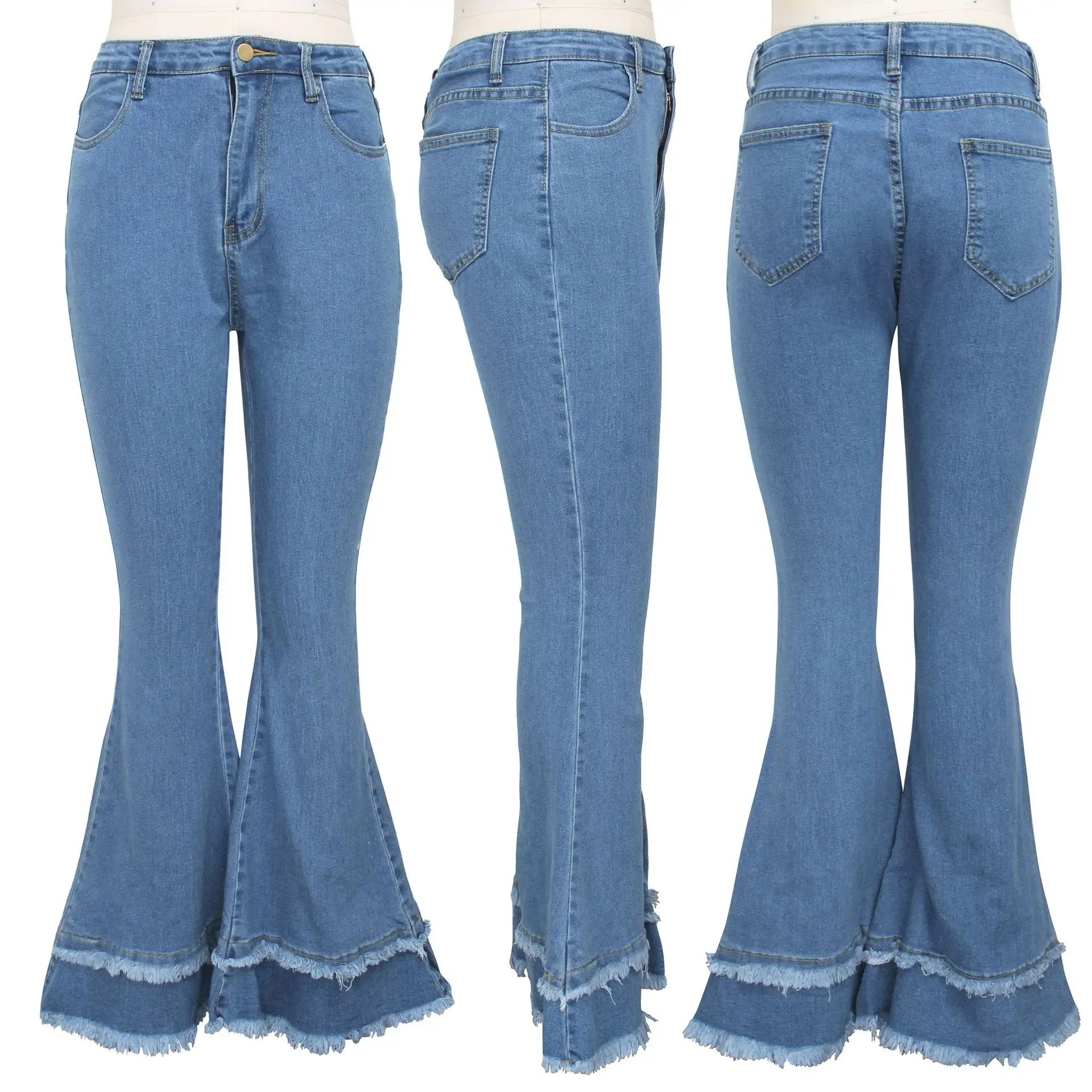 

Streetwear Women Solid Flared Jeans Fashion Lady's High Wais Bodycon Tassels Bell-bottomed Denim Pants 2020 Autumn Hot Selling