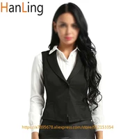 fashion women slim fit suit vest v neck button sleeveless formal jacket west office lady waistcoat elegant waistcoat