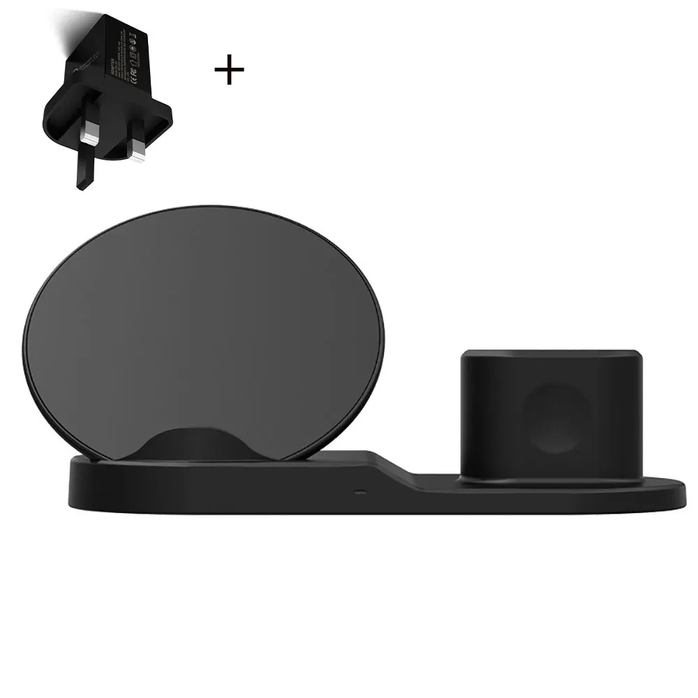 Black UK Plug Ascromy беспроводной Qi держатель телефона зарядное устройство 10 Вт для Apple Watch Series 4 3 2 Iphone XS MAX XR 8 Plus X 8+ Iwatch Airpods pad Dock - Тип штекера: Black UK Plug