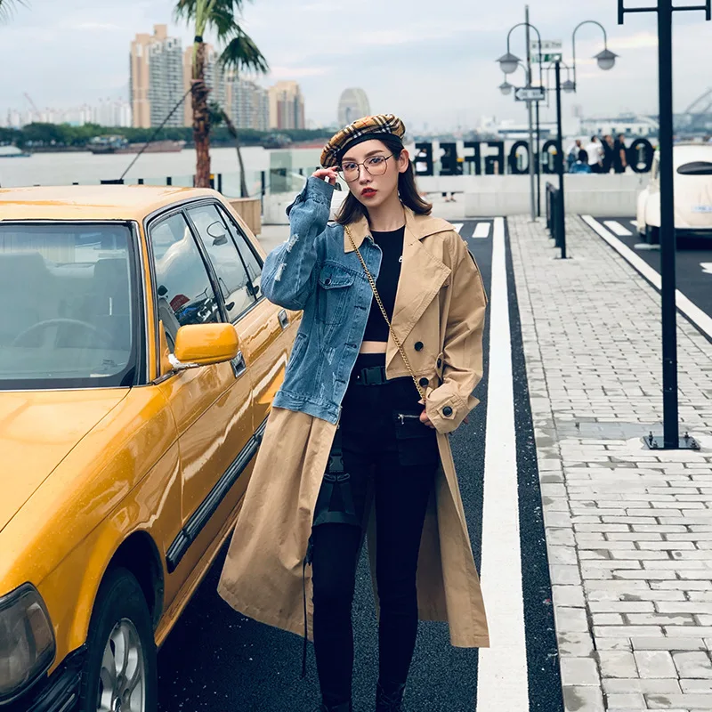 Женская Асимметричная джинсовая ветровка длинная рубашка в европейском стиле