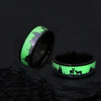 dark luminous cool hip hop stainless steel elk luminous men and women couple ring jewelry christmas gift customization