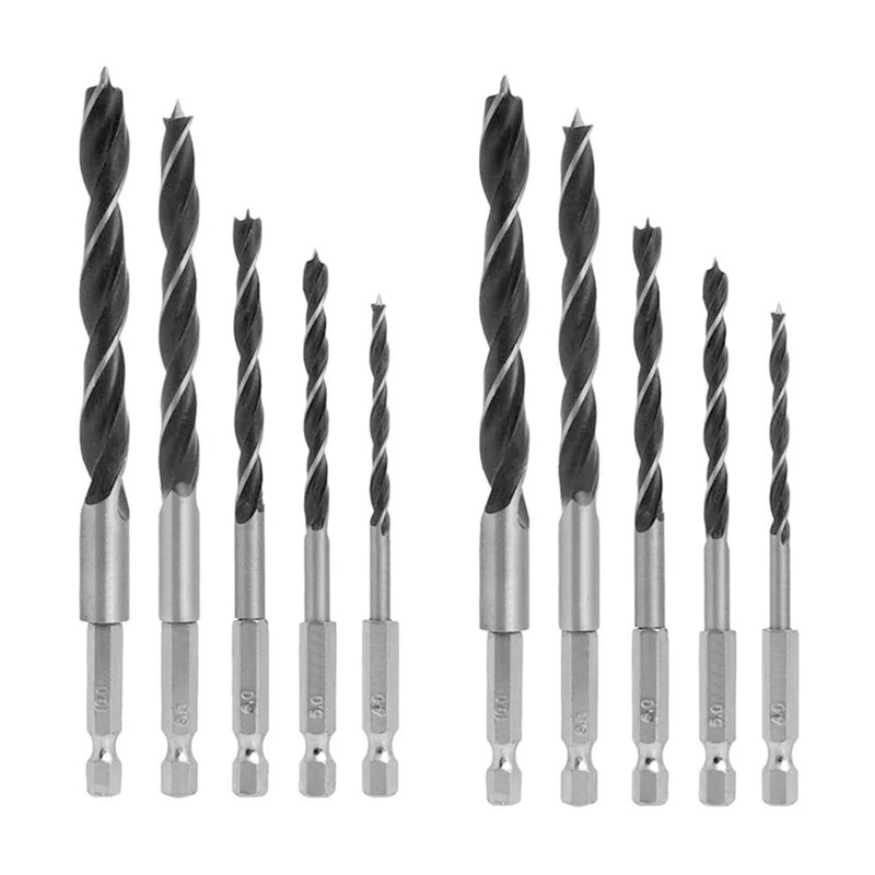 

2 Sets of 5Pcs 1/4 Inch Hex Shank HSS Wood Working Dowel Twist Drill Bits Set 4mm 5mm 6mm 8mm 10mm