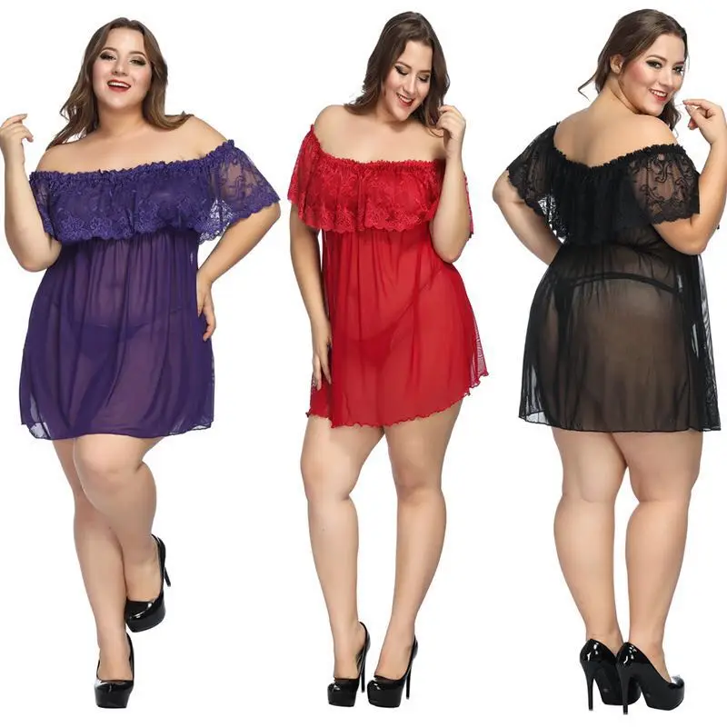 

Fashion One-Shoulder Nightdress Plus Size Sexy Transparent Temptation Sexy Pajamas Europe And America XL XXL XXXL 4XL 5XL 6XL