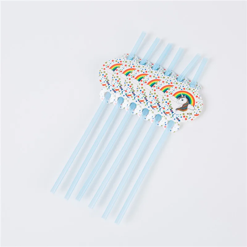 Straw-6pcs Вечерние украшения в виде единорога на день рождения, детские товары для вечеринок, бумажное украшение для свадьбы, соломинки, чашки для вечеринки, баннер, детский душ - Цвет: Straw-6pcs