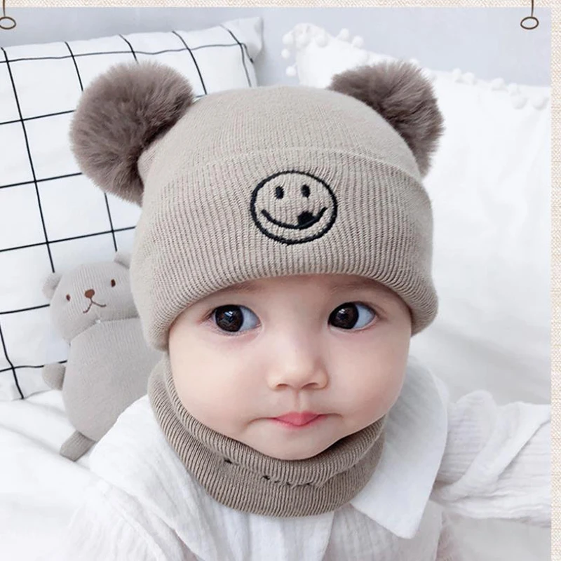 LA Baby Beanies/комплект с шапочкой для маленьких детей шапка надписью Smile шарф зимний