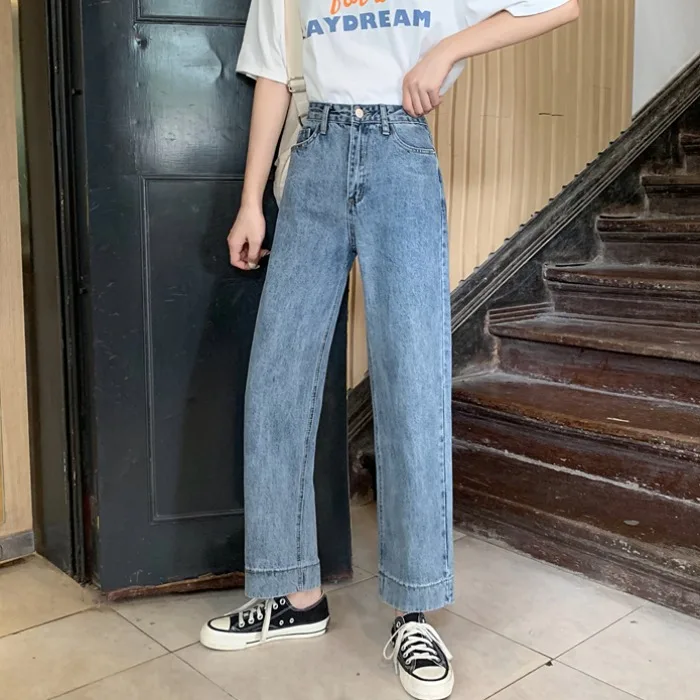 

Women's Jeans Summer New Korean Style Retro High Waist Slimming Straight Pants All-Match Wide Leg Pants Chic Elegant Pants