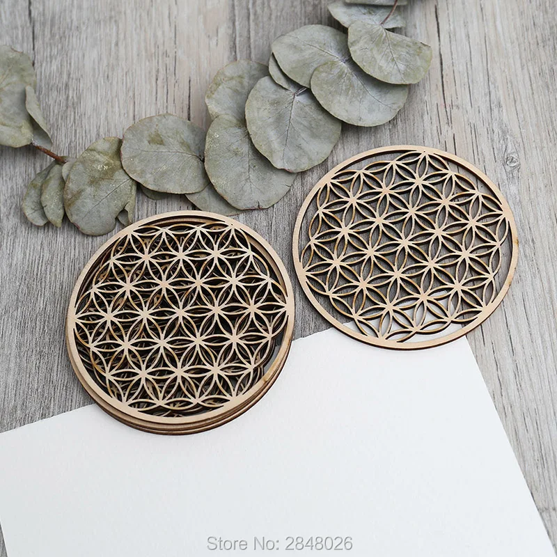 Лазерная резка дерева цветок жизни Coaster геометрические подставки деревянные