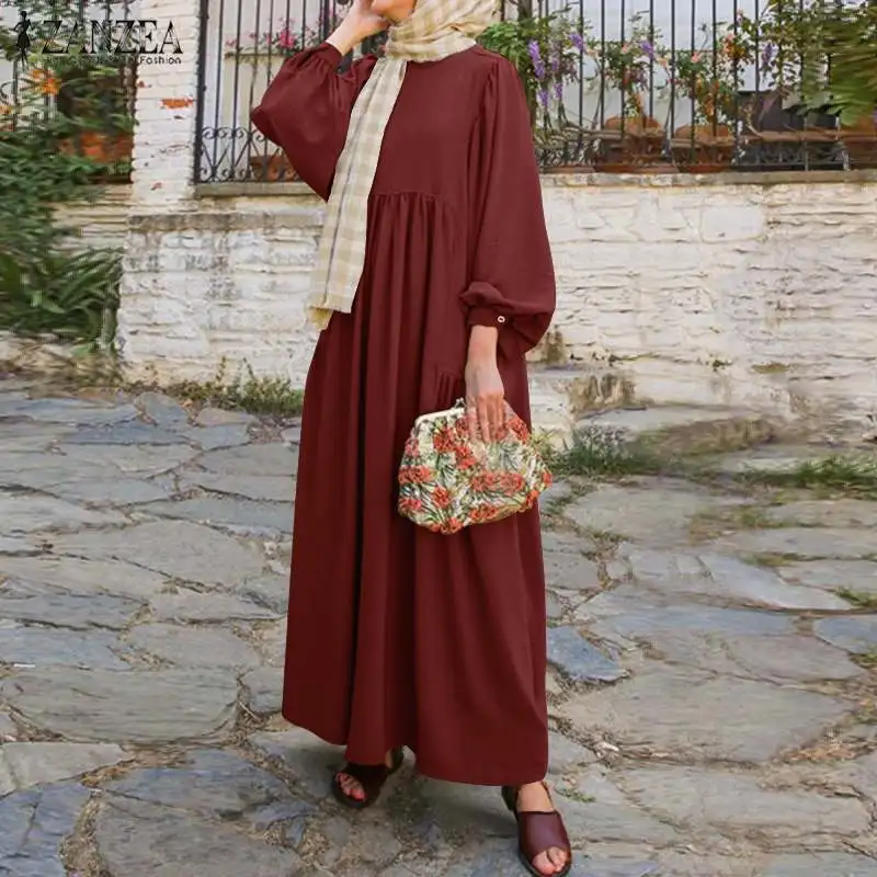 Платье ZANZEA Abaya в стиле турецкого хиджаба мусульманский Ретро сарафан с длинными
