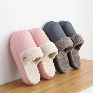 Winter Women Indoor Slippers Cozy Home Warm Platform Shoes Plush Non-Slip Couple Slides Removable Adult Hairy Cotton Slippers