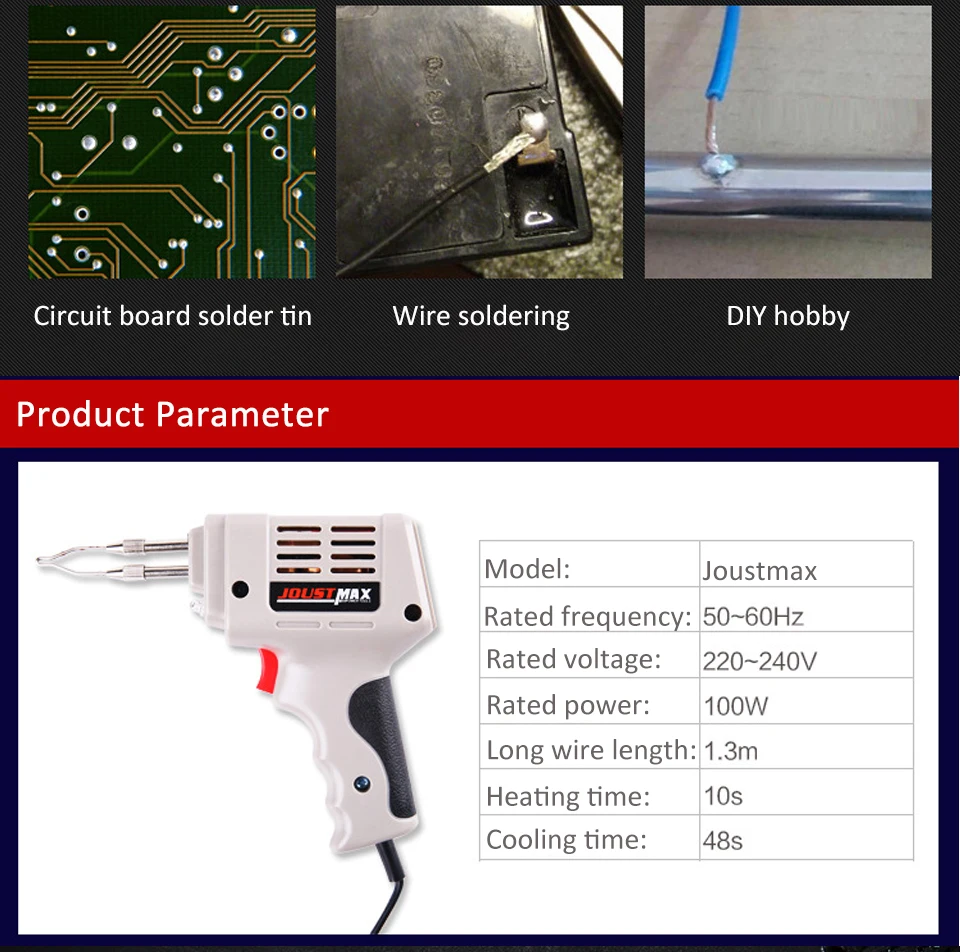 

220-240V 100W Electric Soldering Iron Tin Gun Rework Station Solder Tip Sucker Tweezers Wire Welding Tool Home Tool
