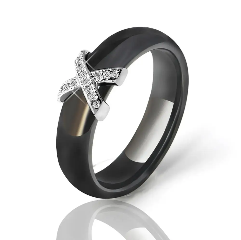 Black Ring Ювелирные наборы для костюма, черный, белый, розовый, подвеска в виде капли воды, ювелирные изделия, серьги X Крест, кольца для женщин, свадебные ювелирные изделия с кристаллами - Окраска металла: Black Ring