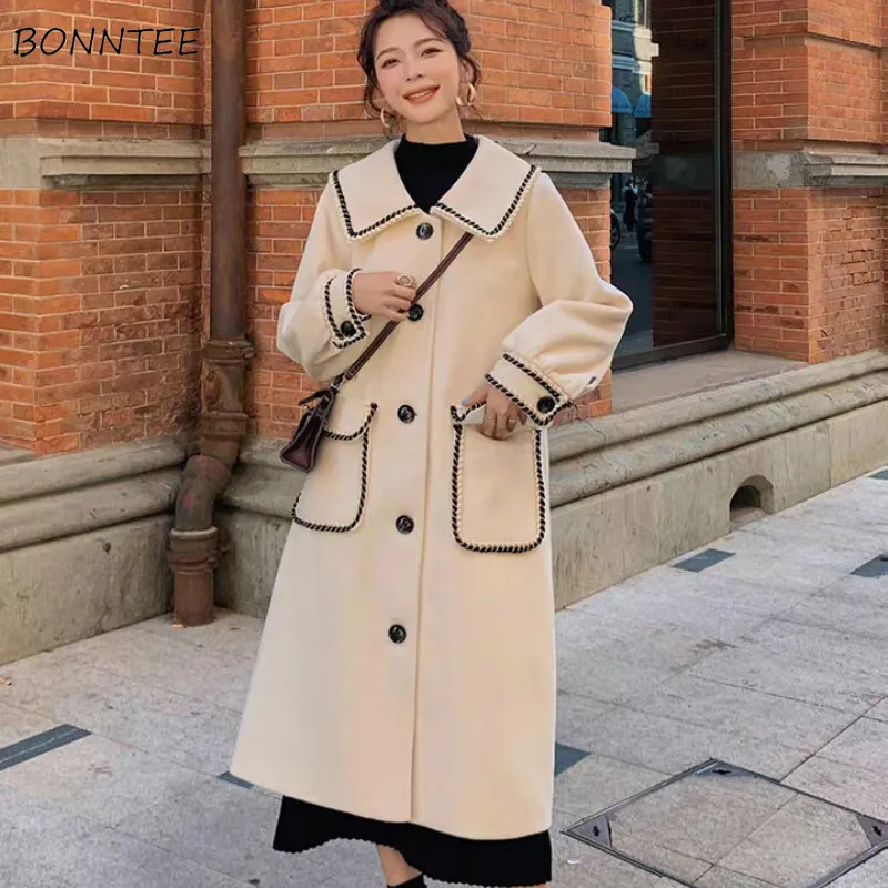 

Женское шерстяное пальто в стиле пэчворк, с круглым воротником и рукавами-фонариками