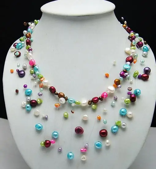 

Unique Pearls jewellery Store 8mm Multicolor Baroque Genuine Freshwater Pearl Necklace Charming Women Gift Fine Jewelry