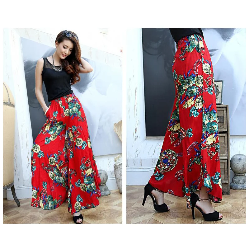 

Floral Wide Leg Pants Women Clothing Vintage Trousers Print Harem Flare High Waist Loose Runway Casual 2020 Summer Plus Size