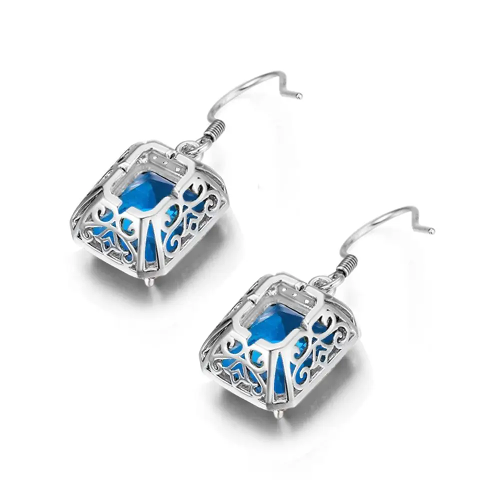 Новые модные 100% подлинное Серебро 925 серьги Небесно Голубой топаз квадратный