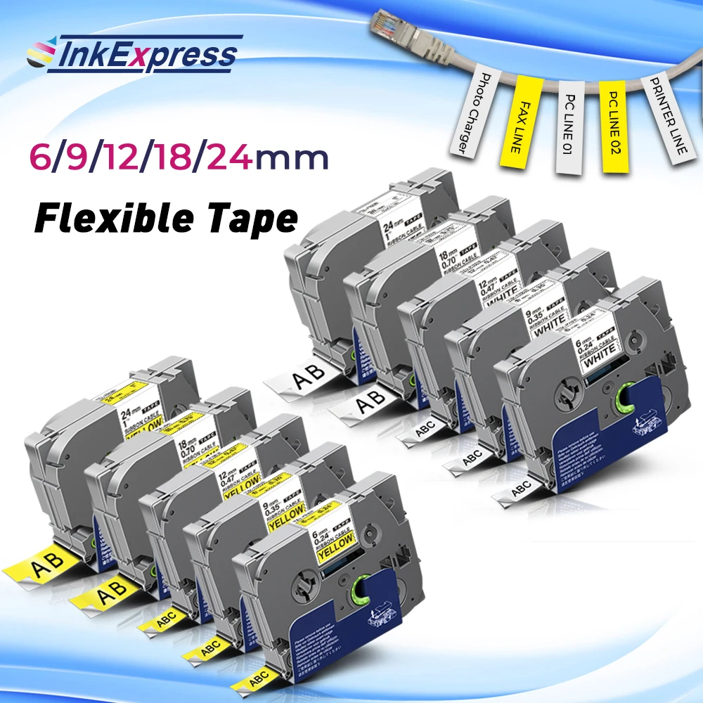 

12 мм Гибкая лента для кабеля FX231 FX211 FX611 FX221 FX621 FX631 FX241 FX641 FX251 лента для этикеток совместимая с принтером для этикеток Brother PT