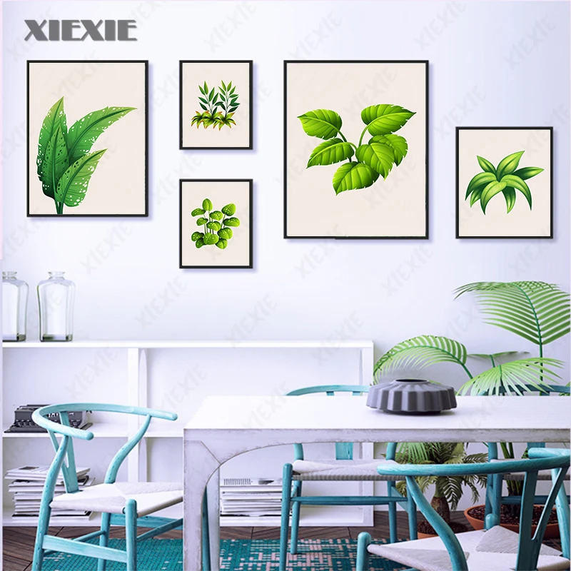 

Green Botanical Plants Leaf Canvas Painting Nordic Print Scandinavian Wall Art Decoration Picture Minimalist Poster Home Decor