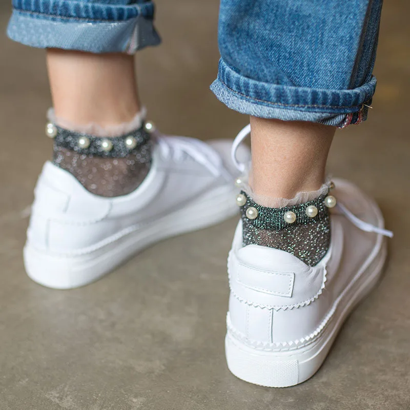 Helisopus 2020 женские летние носки с жемчугом кристаллами бисером украшенные стразами