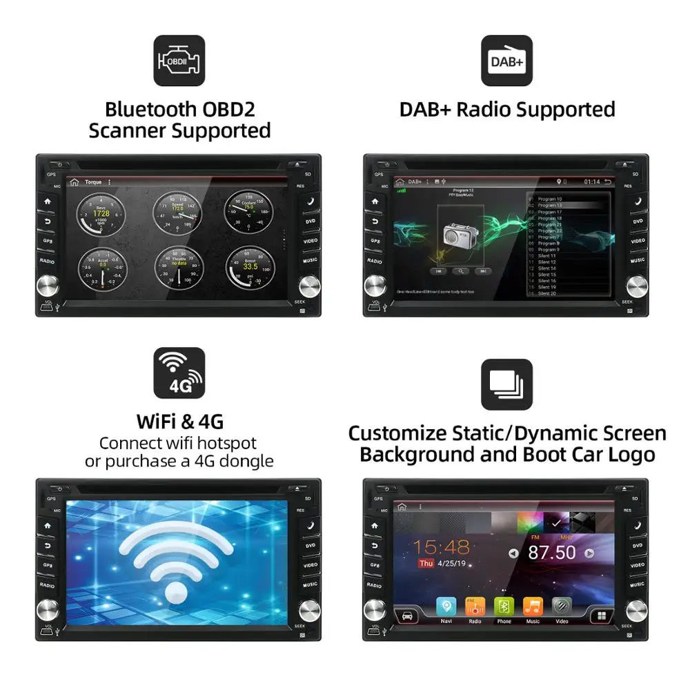 Мультимедийная магнитола универсальная стереомагнитола на Android 10 с GPS Wi-Fi и