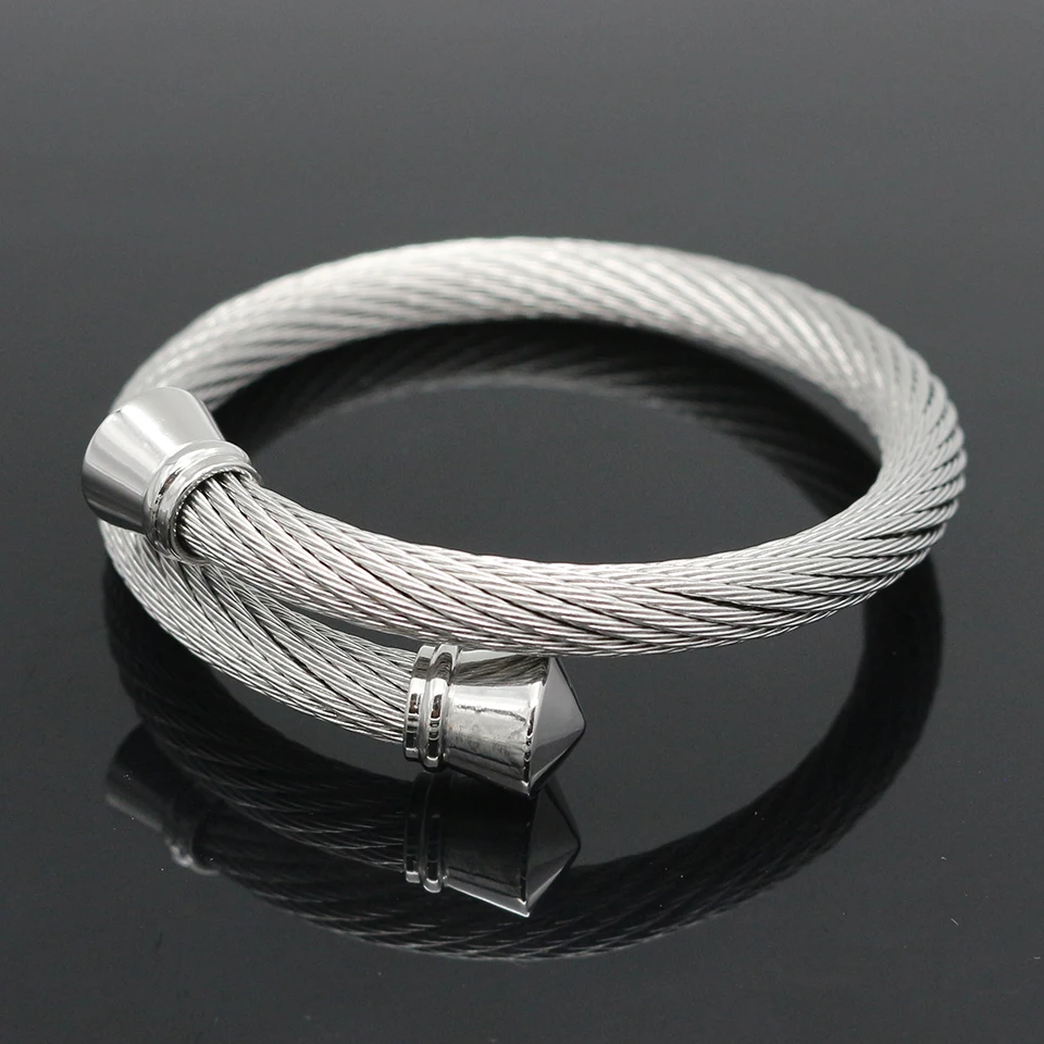 

New Arrivals Men Fashion Jewelry Stainless Steel Gold Color Steel Wire Twist Wild Cable Cuff Bracelets & Bangles Charm Women