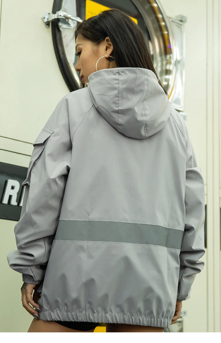 Harajuku 3M Светоотражающий жилет Для мужчин Уличная одежда с капюшоном в стиле хип-хоп куртка ветровка на весну Цвет блок спортивная куртка, пальто с капюшоном