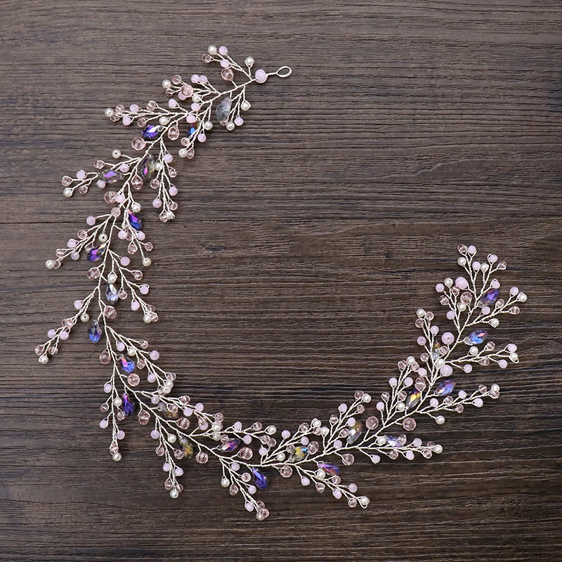 Женский свадебный ободок с фиолетовым кристаллом тиара ручной работы жемчугом