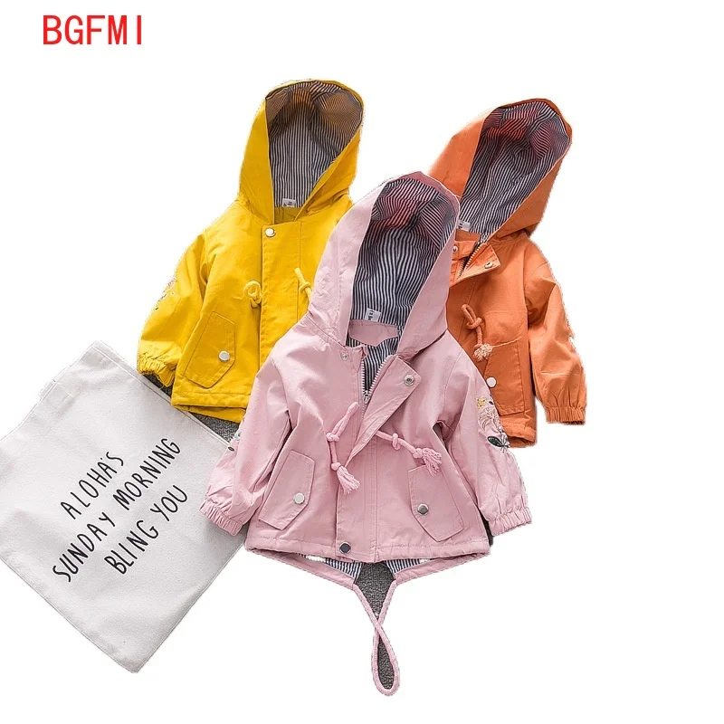 

Spring Fall Baby Toddlers Girls Trench Windbreaker Kids Children Clothing Hoodie Clothes Long Sleeve Zipper Embroidery Outerwear