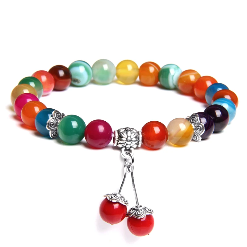 Разноцветные полосы браслеты из агата для женщин натуральная энергия чакры