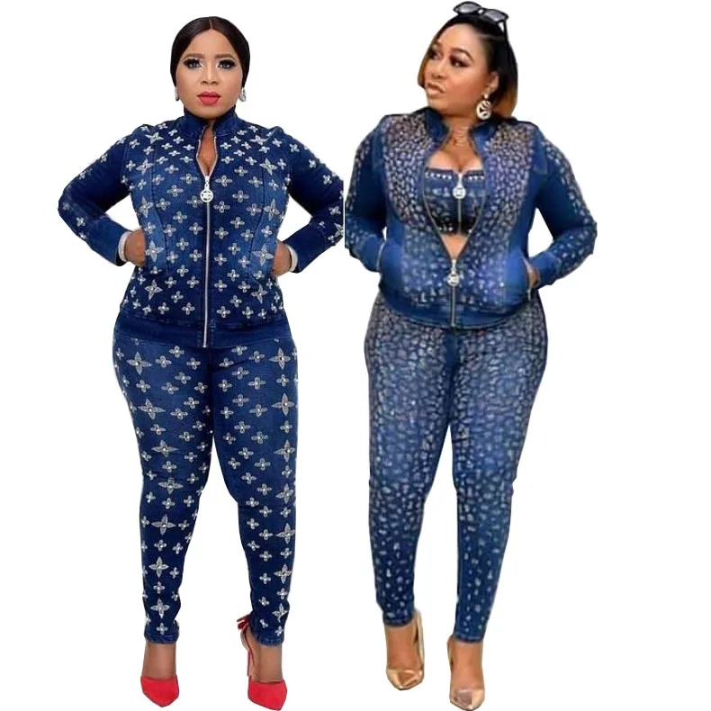 

2021 New 3 Piece Set Dashiki Africa Clothes African New Fashion Flowers Suit Top Trousers Super Elastic Party for Women Outfits