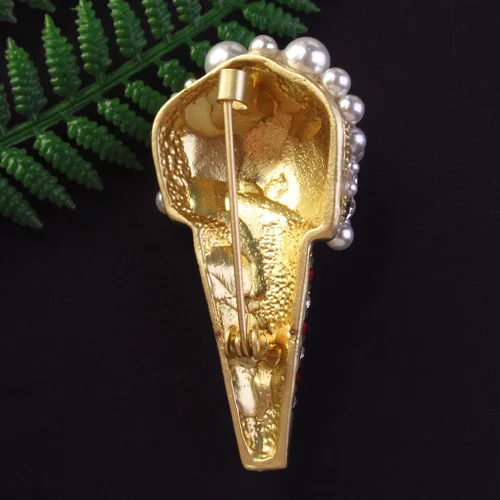 

AMY1 White Pearl Rhinestone Tibetan Golden Ice Cream Pendant Brooch for Girls Women Gift Lovely Jewelry 52x27x50mm