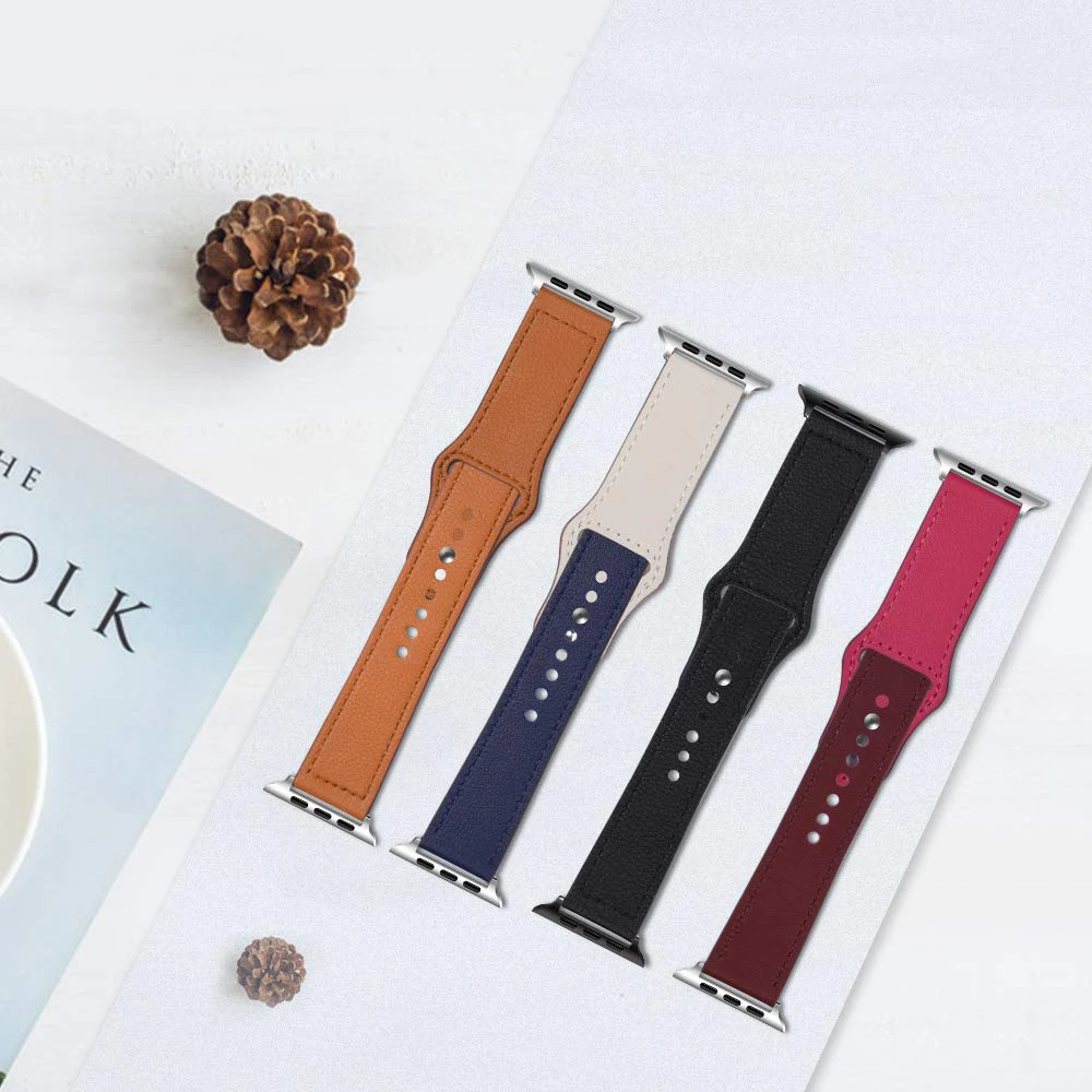 Ремешок из натуральной кожи для Apple Watch Band 38 мм 42 мм двухцветный браслет для Iwatch 1 2 3 4 5 44 мм 40 мм аксессуары петля