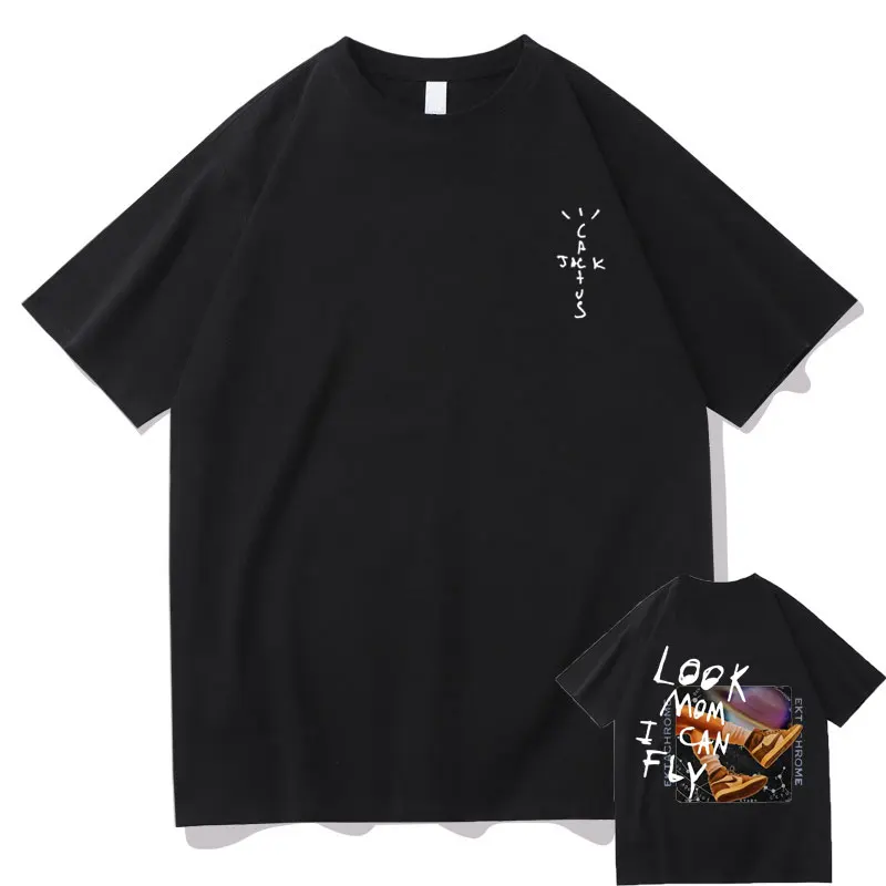 

Cactus Jack T Shirts Travis Scott T-shirt Double Sided Harajuku LOOK MOM I CAN FLY Letter Logo Print Tshirt Hip Hop Trend Tee