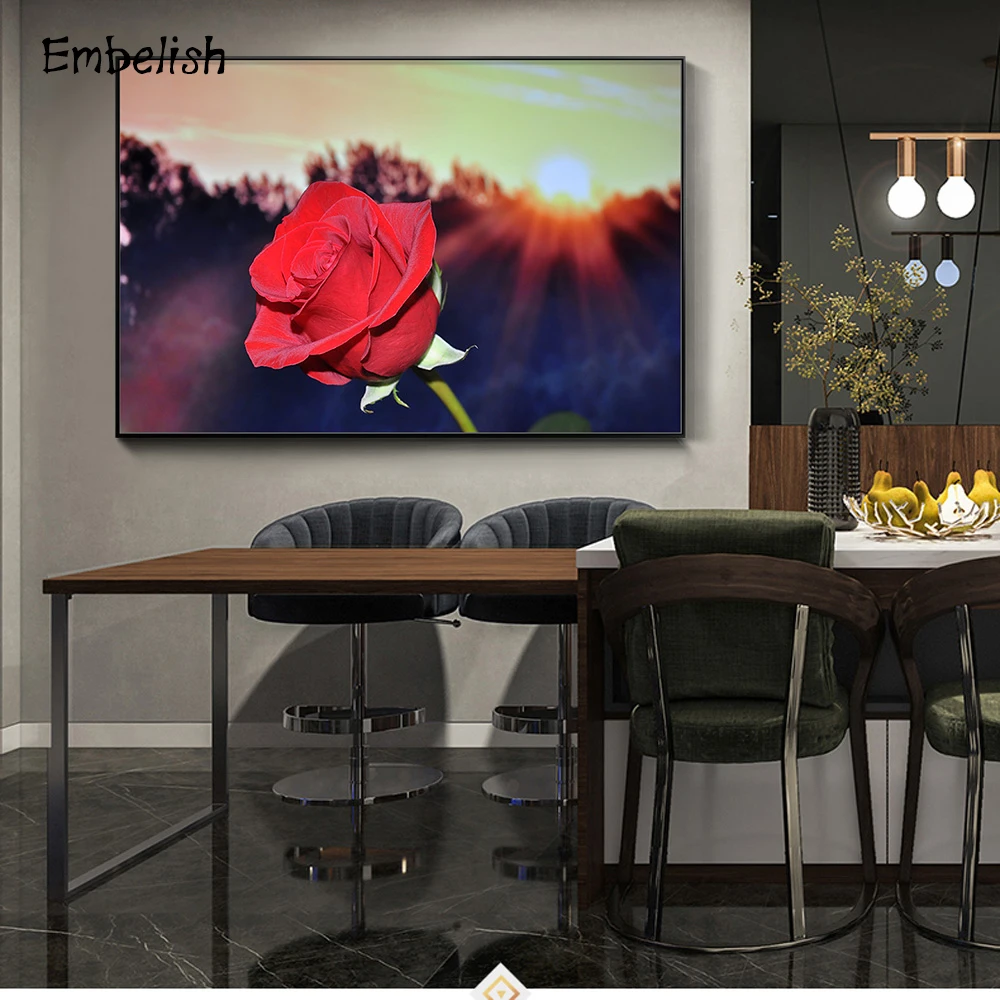 

Embelish 1 Pieces Sunset Red Roses Flowers Wall Pictures For Living Room Modern Home Decor Posters HD Print Canvas Paintings