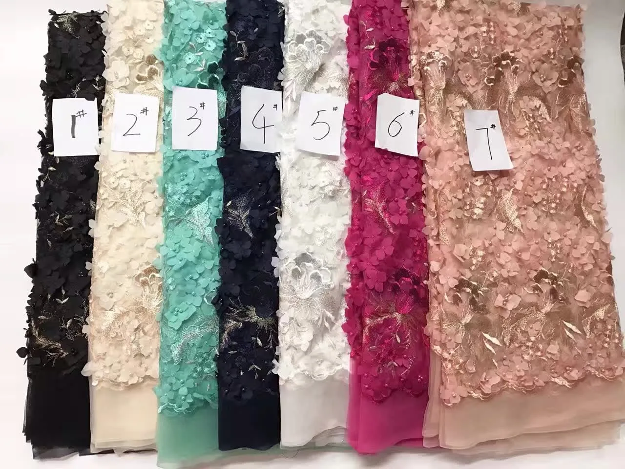 

2017 latest african Tulle embroidery nigerian with beaded french net lace fabric for wedding Dress ALC-J1106