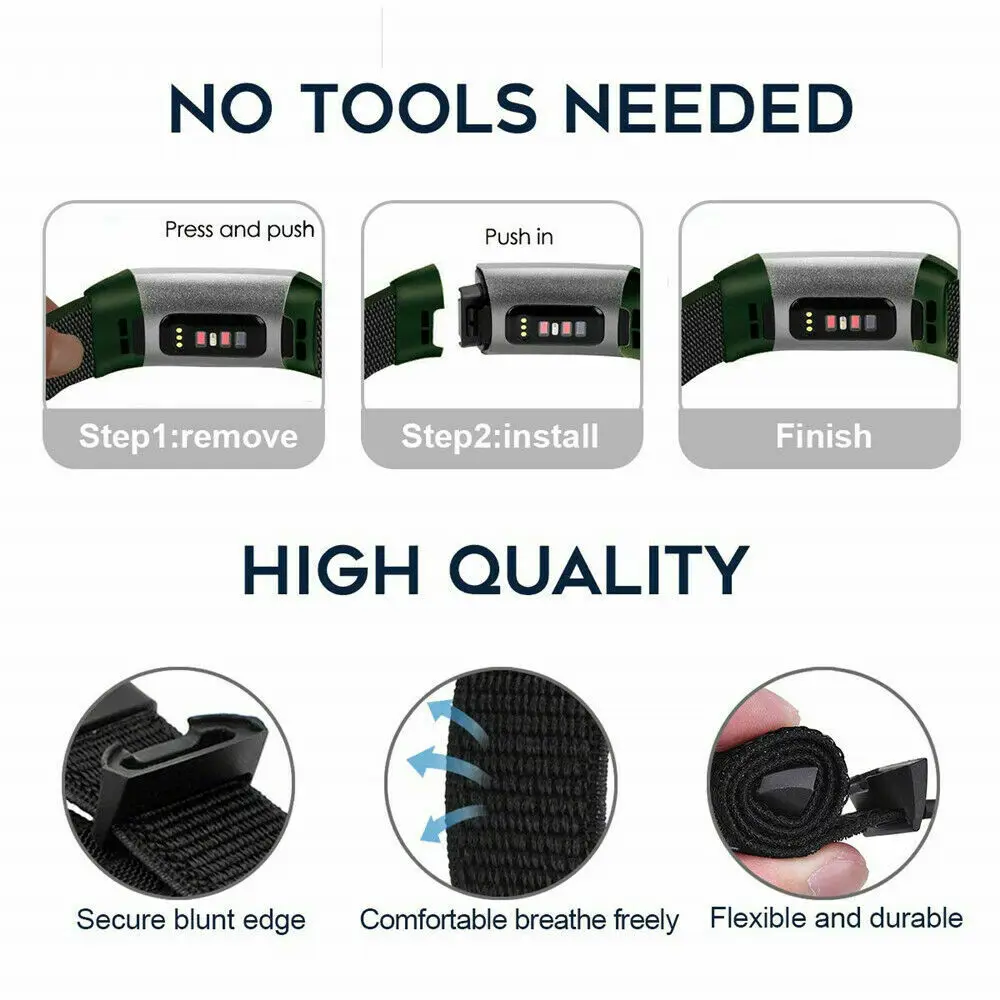 

1Pc Fashion Velcro Sport Wristband Watch Band Adjustable Woven Nylon Replacement Bracelet Loop Strap For Fitbit Charge 3 4