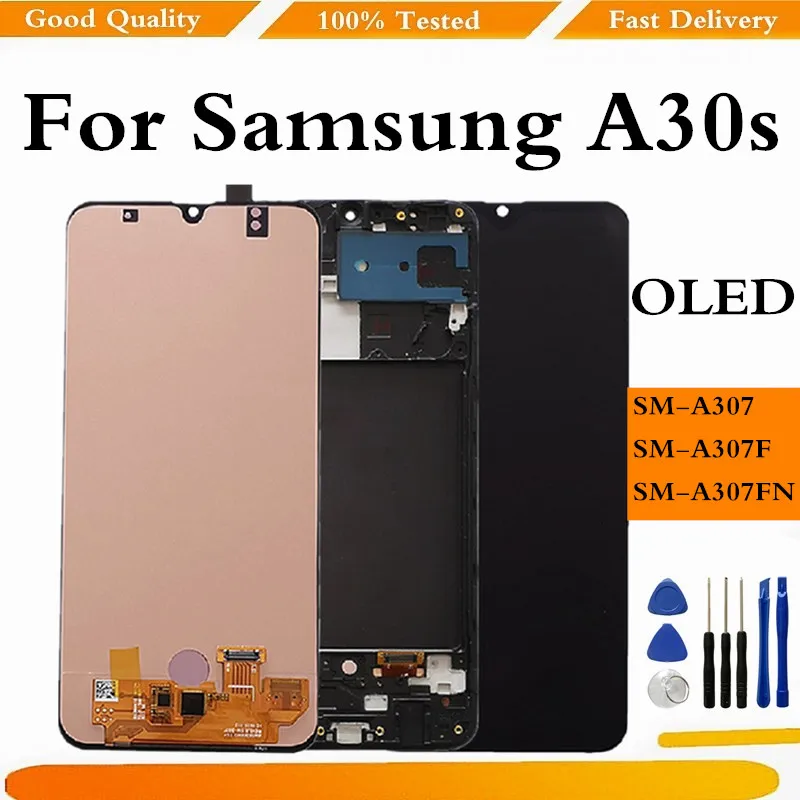 

ЖК-дисплей для Samsung A30s A307, ЖК-дисплей с сенсорным экраном, дигитайзер в сборе для Samsung A30s, сменный ЖК-дисплей с рамкой