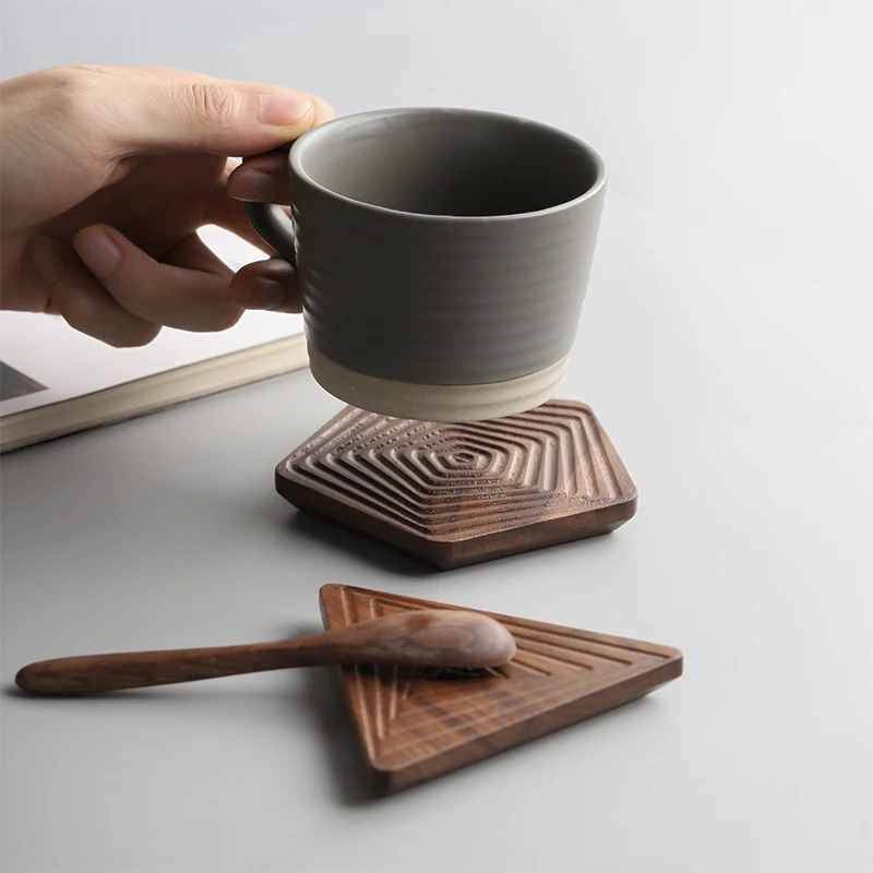 

Tea Coffee Cup Pad Placemats Decor Walnut Wood Coasters Durable Heat Resistant Square Drink Mat