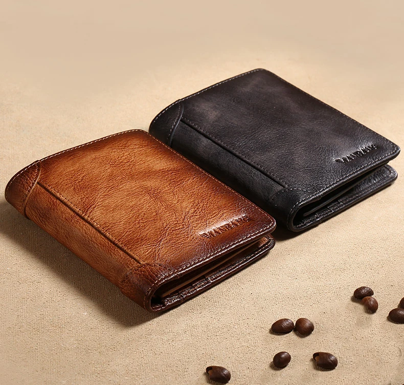 RFID Блокировка безопасный Натуральная кожа маленький мужской кошелек Винтажный