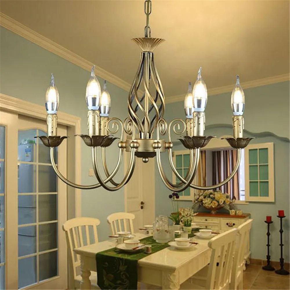 

Vintage Wrought Iron Chandelier E14 Candle hanging Light Lamp Bronze Metal LED home Lighting Fixture modern iron lustre promotio