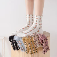 retro floral mid tube woman socks trend autumn and winter four seasons wide mouth stockings mori series pastoral style socks