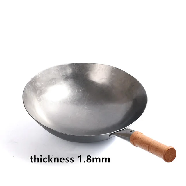 1.8mm Китайская традиционная железная вок ручной работы большая ВОК-Сковорода Из Углеродистой Стали антипригарная вок газовая сковорода кухонная плита - Цвет: 1.8mm