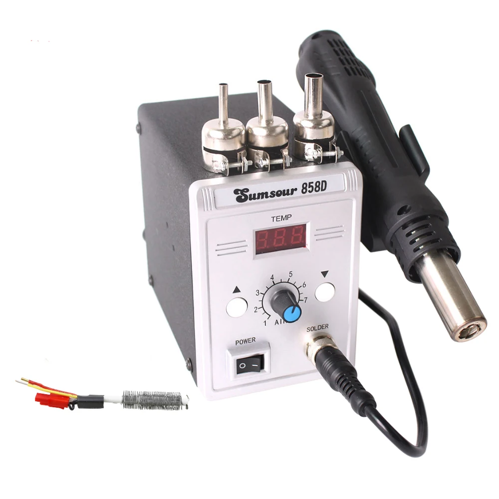 858D паяльная станция с термофеном цифровым дисплеем регулируемой температурой 220