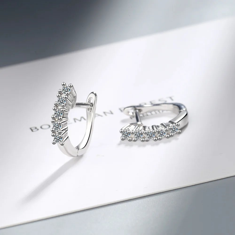 

Pendientes 925 Sterling Silver Hoop Earring Clear Zirconia U Shape Earring For Women Brincos Oorbellen Boucle D'oreille