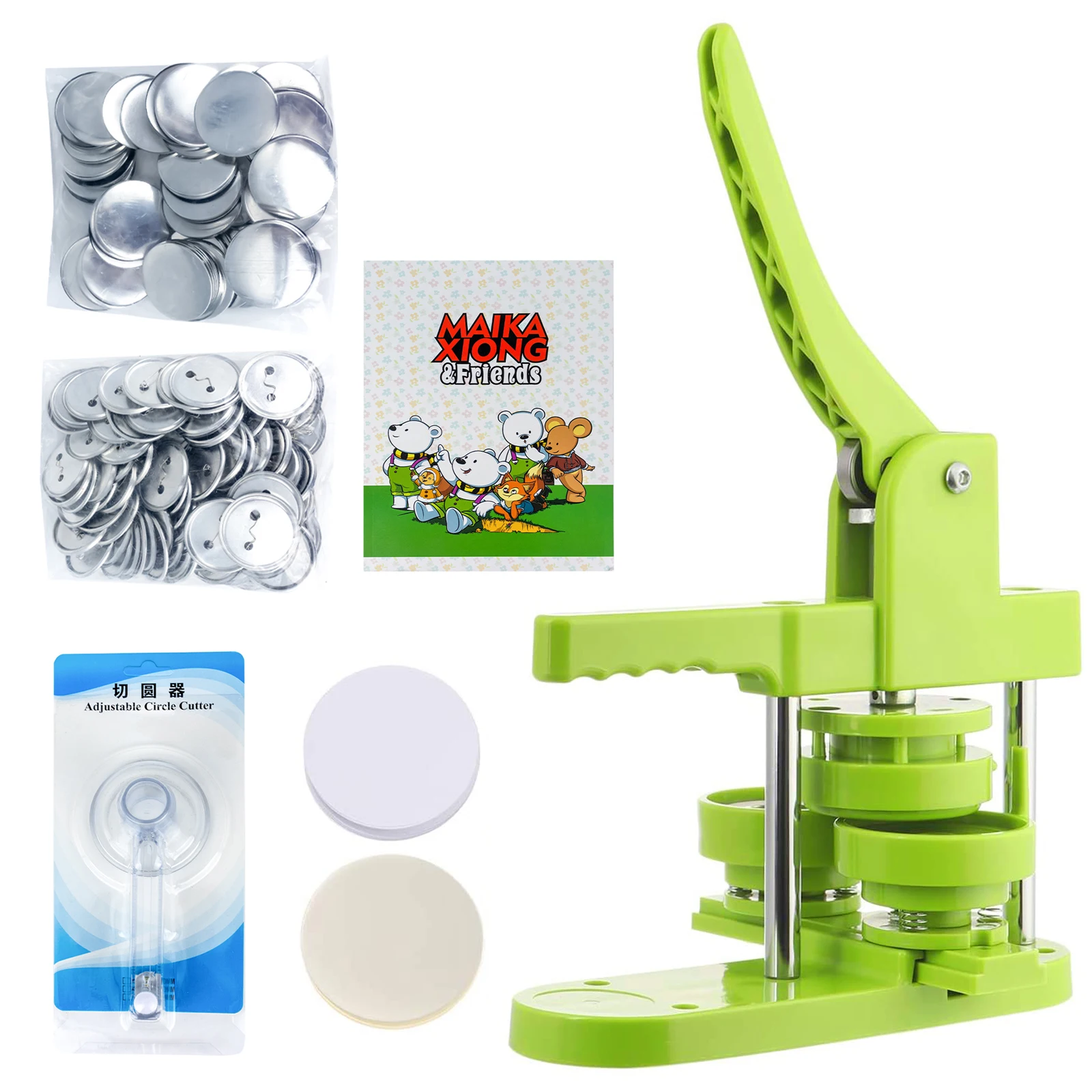 DIY Pin Badge Button Maker Machine Kit with 100-Sets Button Part+Circle Cutter Badge Press Button Making Mold Machine
