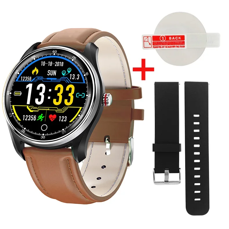 Brown Leather MAFAM MX9 ЭКГ смарт-браслет часы с электрокардиографом пульсометр артериального давления PPG Smartwatch+ 8 языков руководство - Цвет: Brown Leather